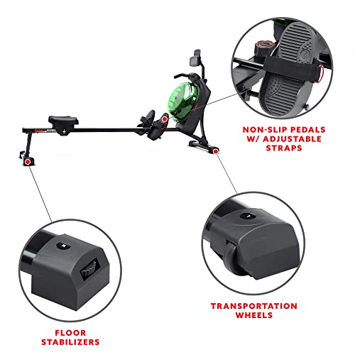 Sunny Health & Fitness Elite Water Rowing Machine with High Dynamic Resistance Vertical Tank