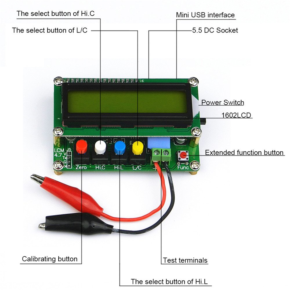 High Precision Inductance Meter Inductance Capacitance L/C Meter Digital Capacitor Meter LCD Capacitance Meter Tester Mini USB Interface with USB