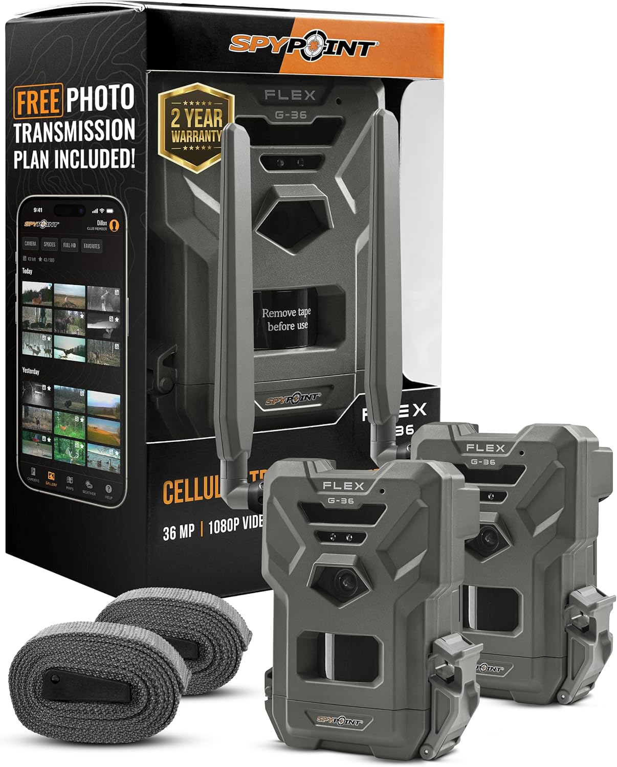 SPYPOINT Flex G-36 Cellular Trail Camera, 36MP Photos and 1080p Videos with Sound, GPS Enabled, Dual-Sim LTE Connectivity