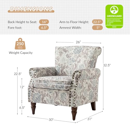 HULALA HOME Modern Wingback Accent Chair with Wood Legs & Removable Cushion, Comfy Upholstered Armchair with Nailhead Trim