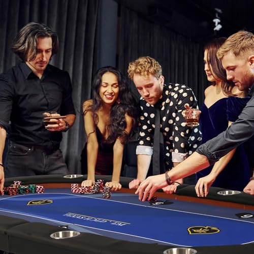 COLOR TREE Foldable Blackjack Poker Table, 84" Premium Texas Hold'em with Cup Holders, Padded Rails, Stylish Blue Design