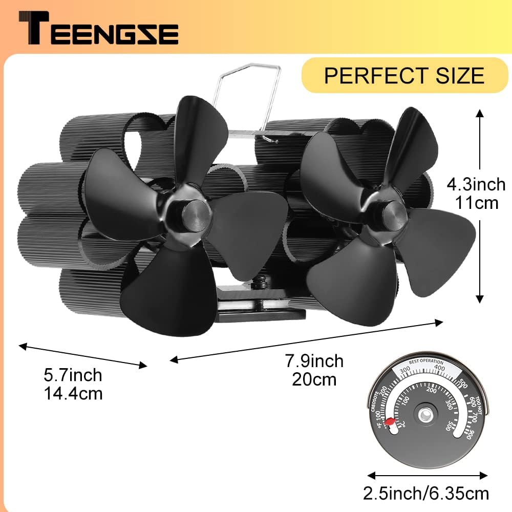 TEENGSE Heat Powered 8 Blade Wood Stove Fan