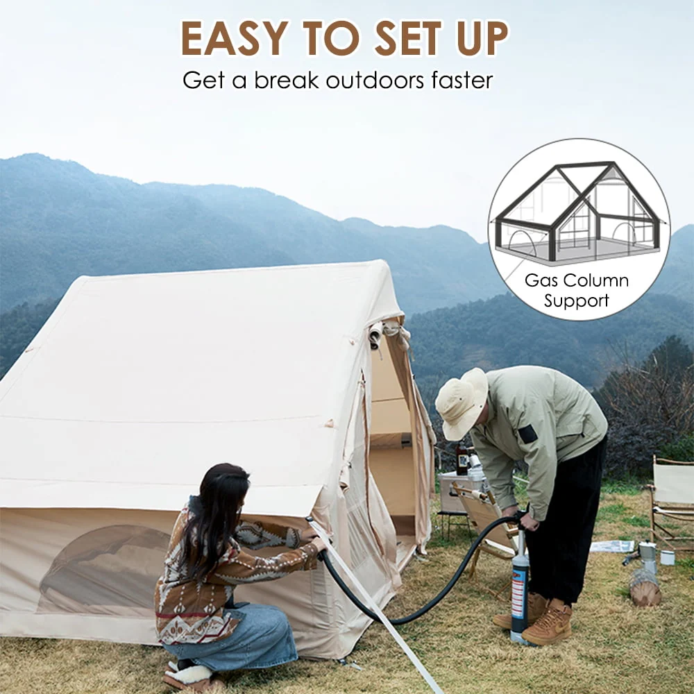 Inflatable Tent House Air Tent Large Glamping Tent with Pump Easy Setup Waterproof Outdoor Oxford Air Tent 4 Seasons Windproof Tents for Family