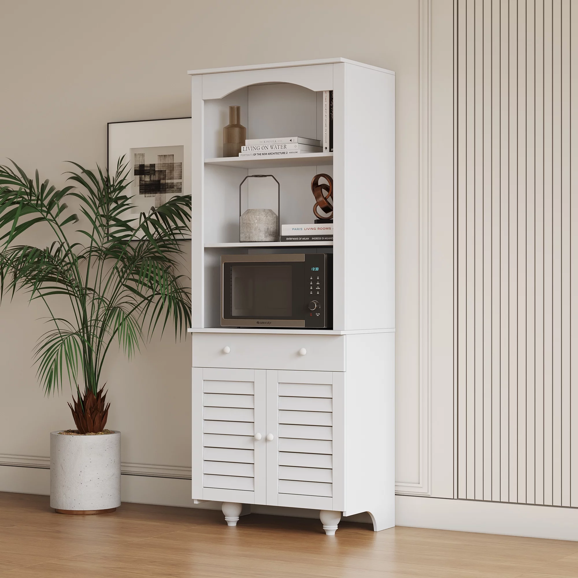 Royard Oaktree Tall Storage Cabinet Freestanding Kitchen Pantry Cabinets with Hutch