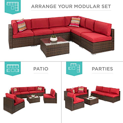 Best Choice Products 7-Piece Modular Outdoor Sectional Wicker Patio Conversation Set w/ 2 Pillows, Coffee Table, Cover Included - Gray/Navy