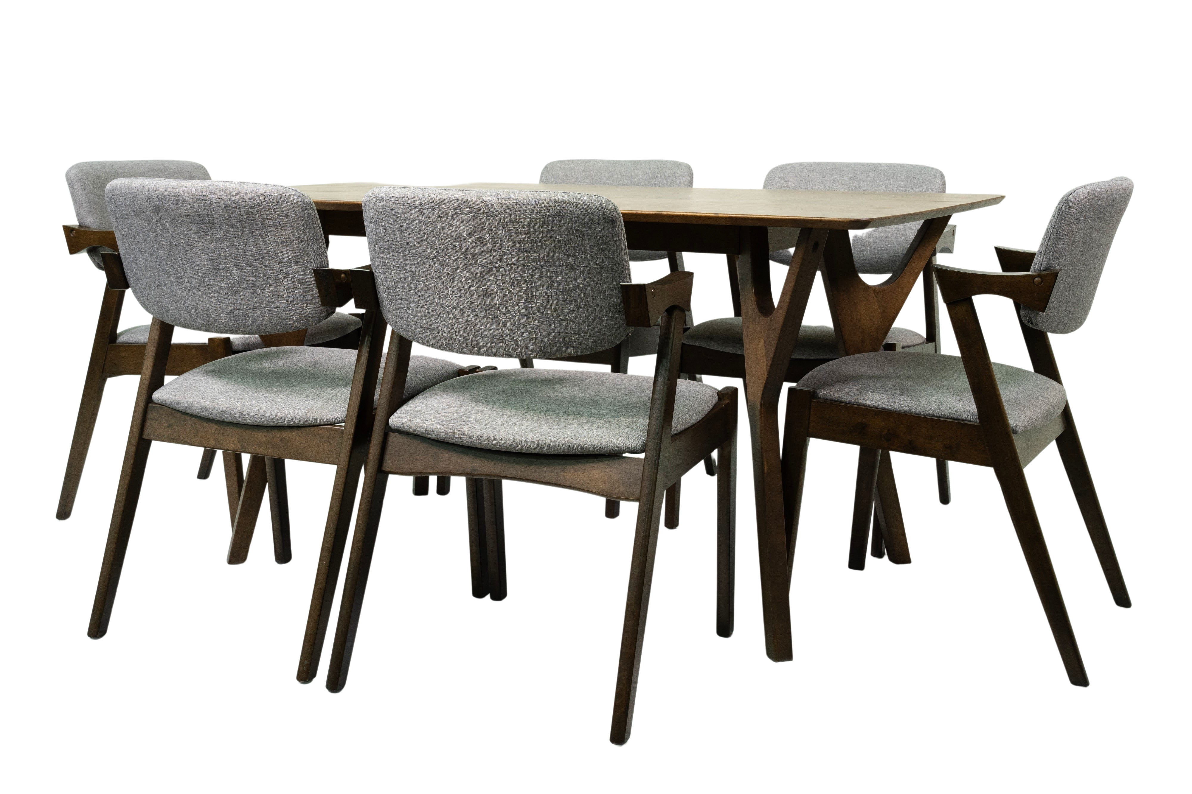 Keops 7-Piece Dining Set Mid Century Modern Solid Wood Dining Table and 6 Chairs | Great for Kitchen Breakfast Dining