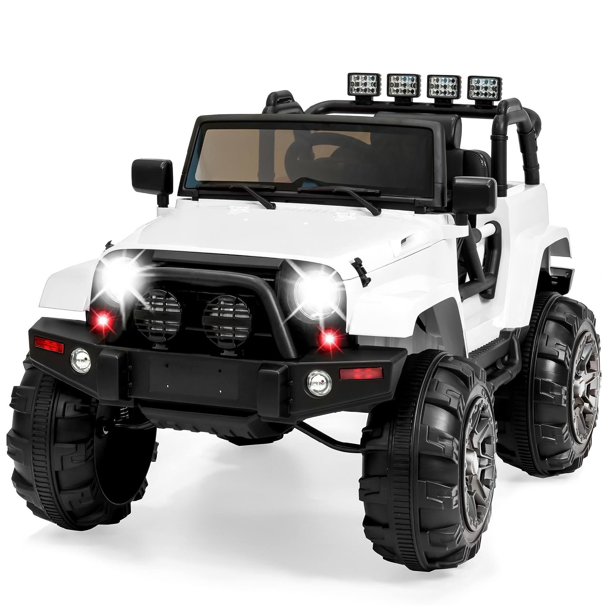 Best Choice Products 12V Kids Ride on Truck Car w/ Remote Control, 3 Speeds, Spring SUSPENSION, LED Lights - White