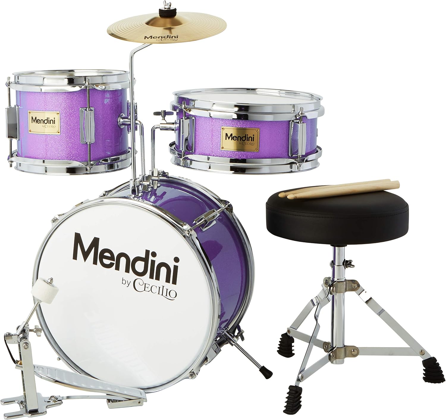 Mendini By Cecilio Kids Drum Set - Junior Kit w/ 4 Drums (Bass, Tom, Snare, Cymbal), Drumsticks, Drummer Seat