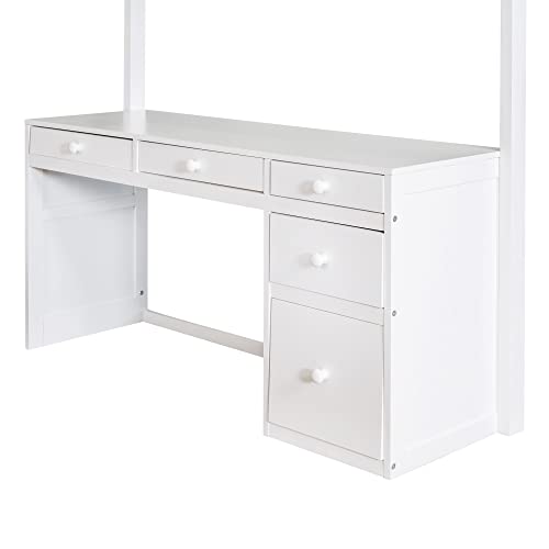 Harper & Bright Designs Full Size Loft Bed with Wardrobe and Desk, Solid Wood Loft Bed Frame with Storage, for Kids Teens Adults (Full Size, White)