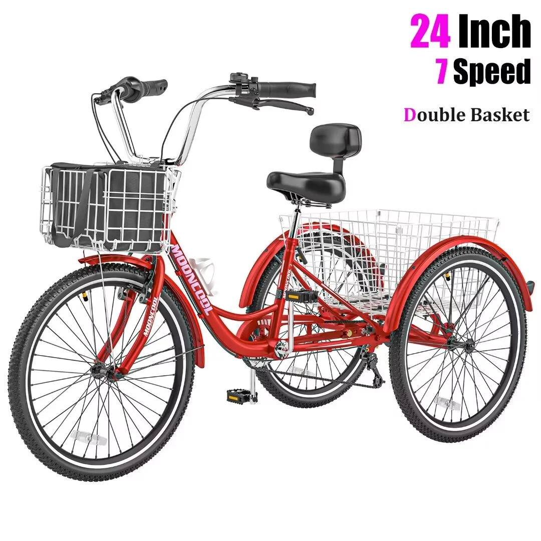 Docred Adult Tricycle 7 Speed 24 Inch Three Wheel Bike Cruiser Trike for Men/Women/Seniors
