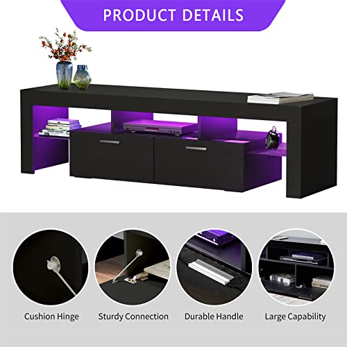 Modern High Gloss LED TV Stand for Flat Screens 50+/55/65 inch TV with Storage and Shelves for Living Room，Table Top Gaming Universal Oversized TV