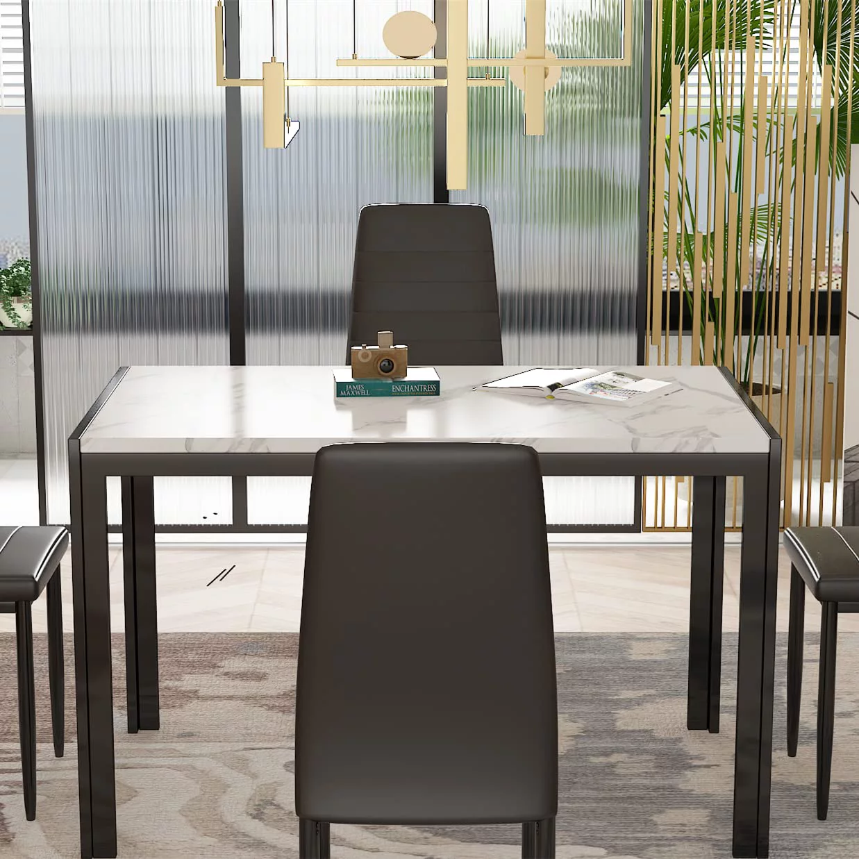 AWQM Faux Marble Dining Table Set for 4,Kitchen Table and Chairs,5 Piece Dining Room Table Set