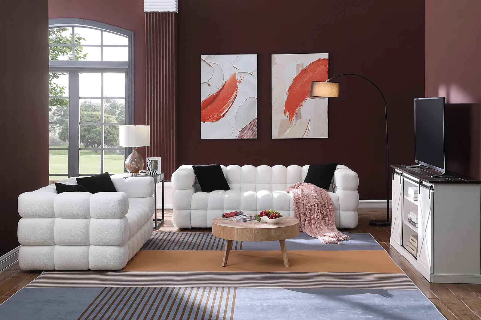 Holaki 3+2 Living Room Sofa Set, Modern Loveseat and 3 Seat Couch Furniture, White