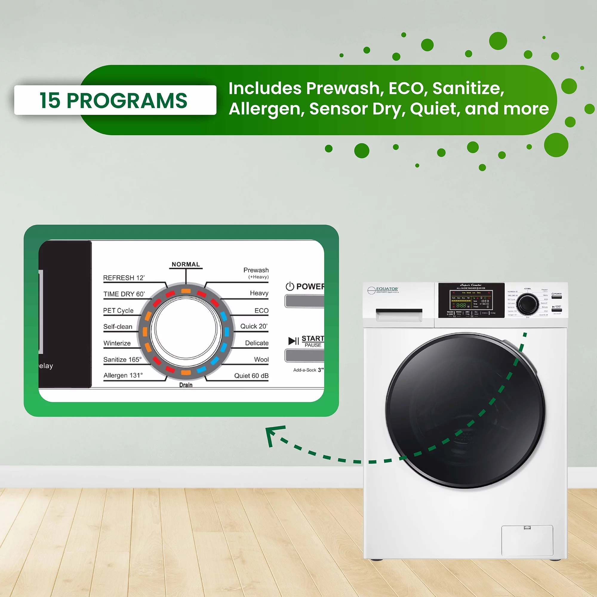 Equator Fully Built-in All-in-One Combo Washer-Dryer Ventless 1.62 cf/15lbs 110V White