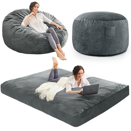 Bean Bag Chairs for Adults - Giant Bean Bag Chair Convertible Bean Bag Bed - Beanbag Chair with Micro Fiber Cover/Furniture Foam Filler