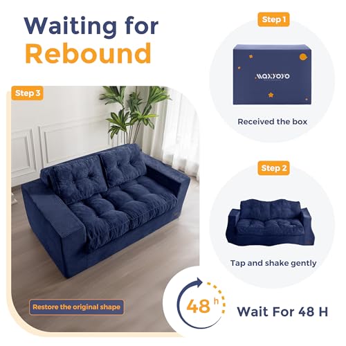 MAXYOYO 3 Seater Couch for Living Room, Boneless Couch with Tufted Cushion & Backrest, Upholstered Floor Sofa with Armrests, Sofa in A Box