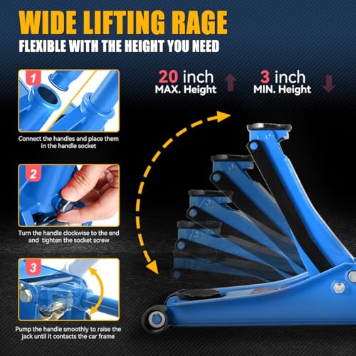 Auto Dynasty 4 Ton Low Profile Floor Jack, Heavy Duty Steel Hydraulic Car Jack with Dual Pistons Quick Lift Pump, Hydraulic Racing Floor Jack