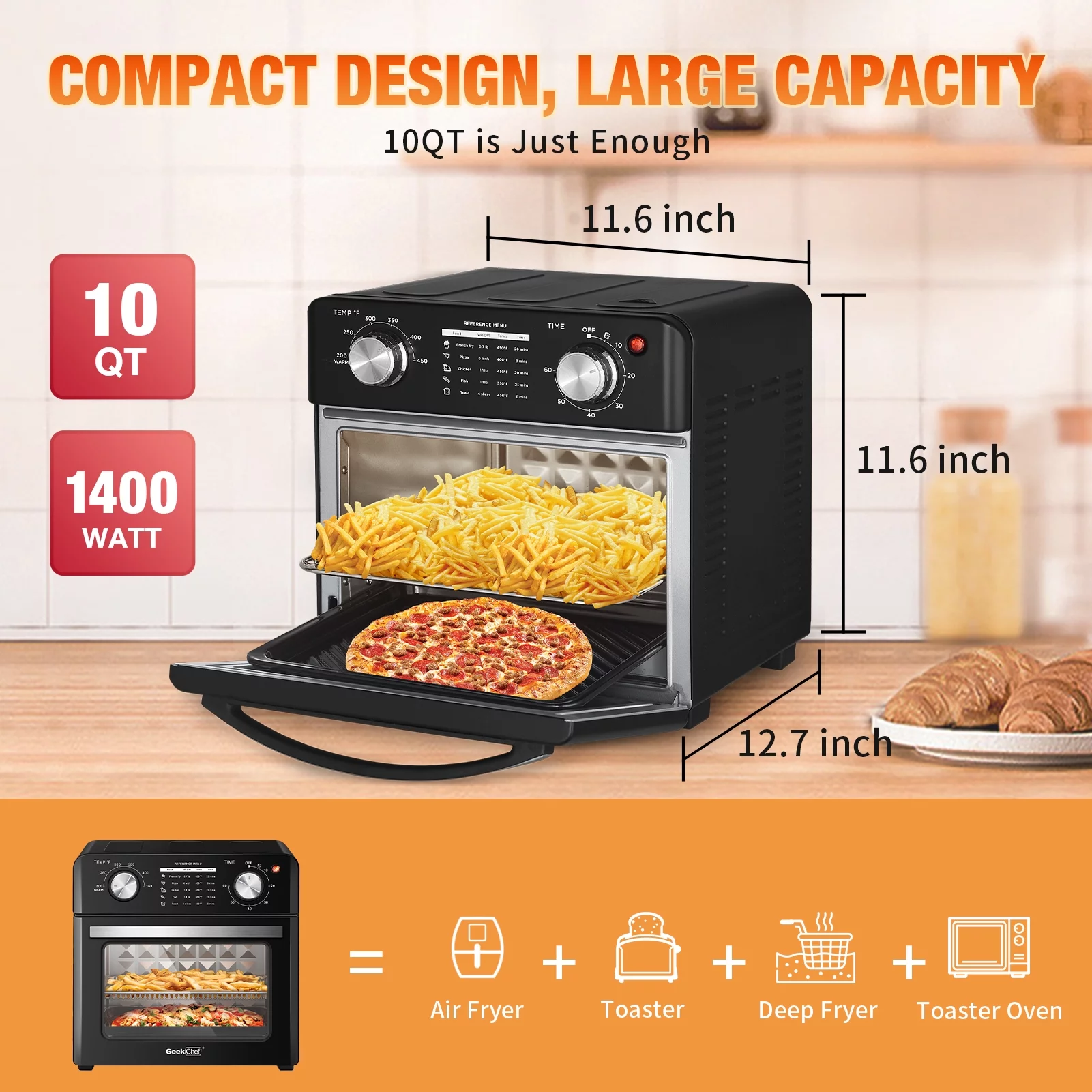 Air Fryer Toaster Oven, 10 Qt Family Size,  Healthy Cooking & User Friendly, with Roast Tray