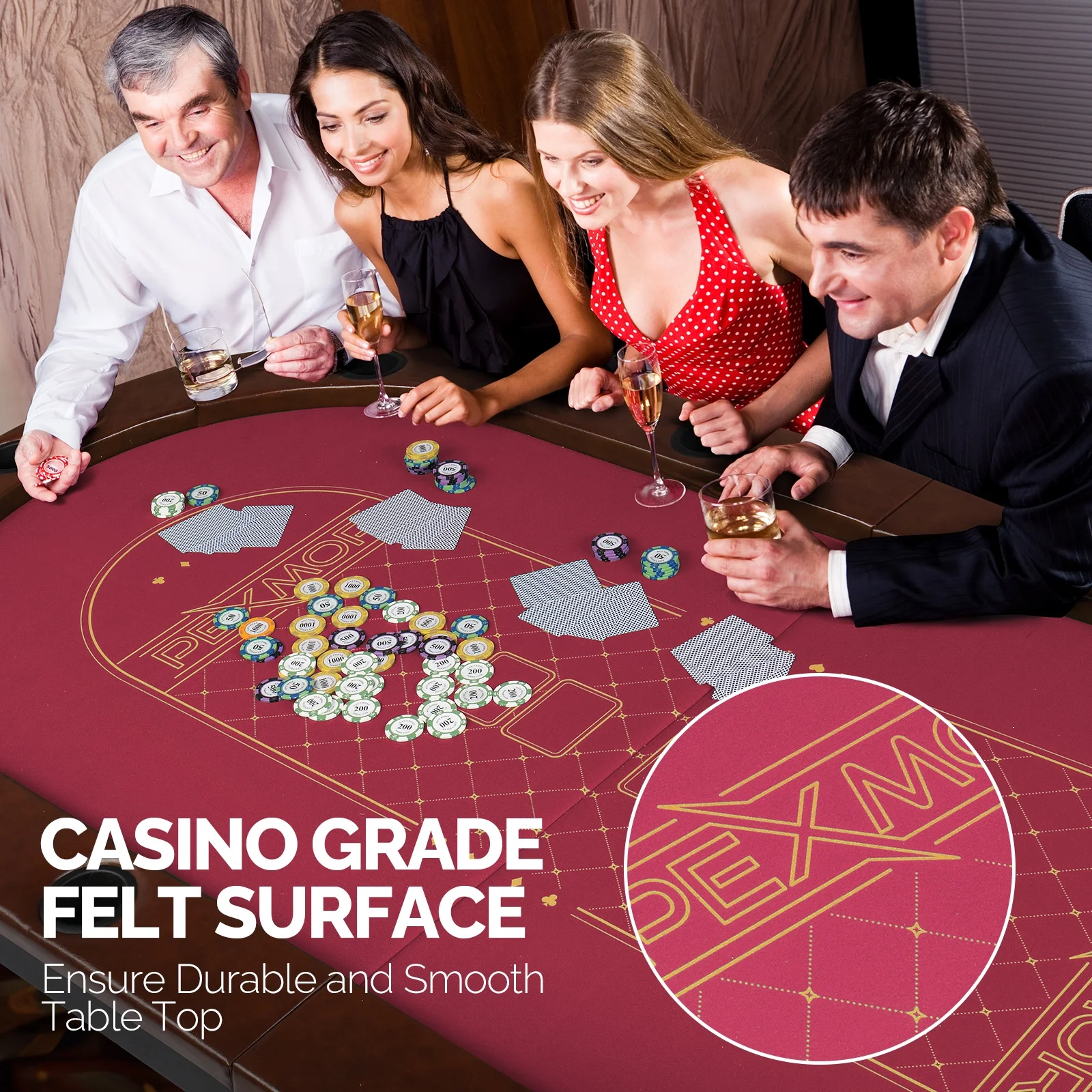 PEXMOR Foldable 10 Player Poker Table, Folding Casino Table Texas Holdem Poker Table