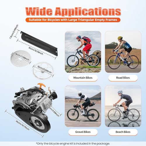 100cc Bicycle Engine Kit, 3.5HP 2 Stroke Motorized Bike Kit, Single Cylinder Air-cooling Gas Petrol Motorized Bike Engine for 26-28" Bikes