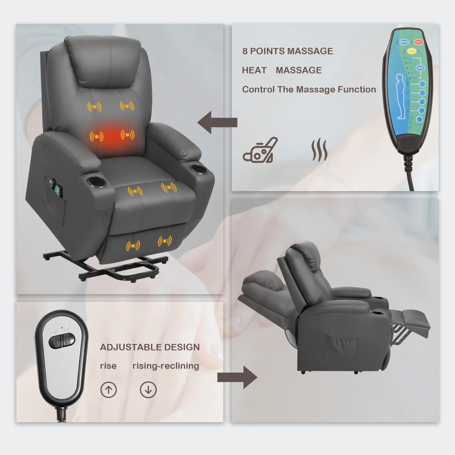 Homall Power Lift Recliner Chair PU Leather for Elderly with Massage and Heating Ergonomic, Black