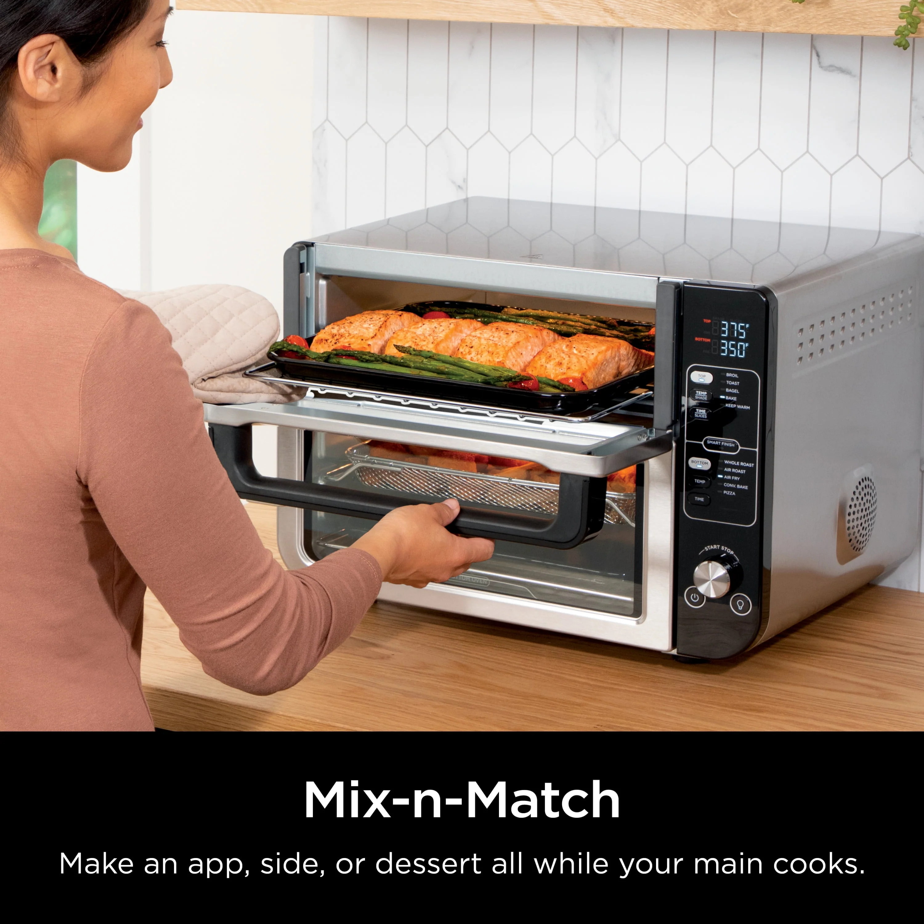 Ninja 10-in-1 Double Oven with FlexDoor, Rapid Top Oven, Convection and Air Fry Bottom Oven, Stainless Steel, DCT400
