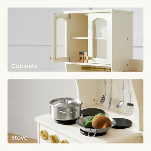 Tiny Land Play Kitchen for Kids with Enhanced Storage – Modern Toddler Kitchen Playset with Stove, Sink & Accessories, Organized Wooden Toy Kitchen