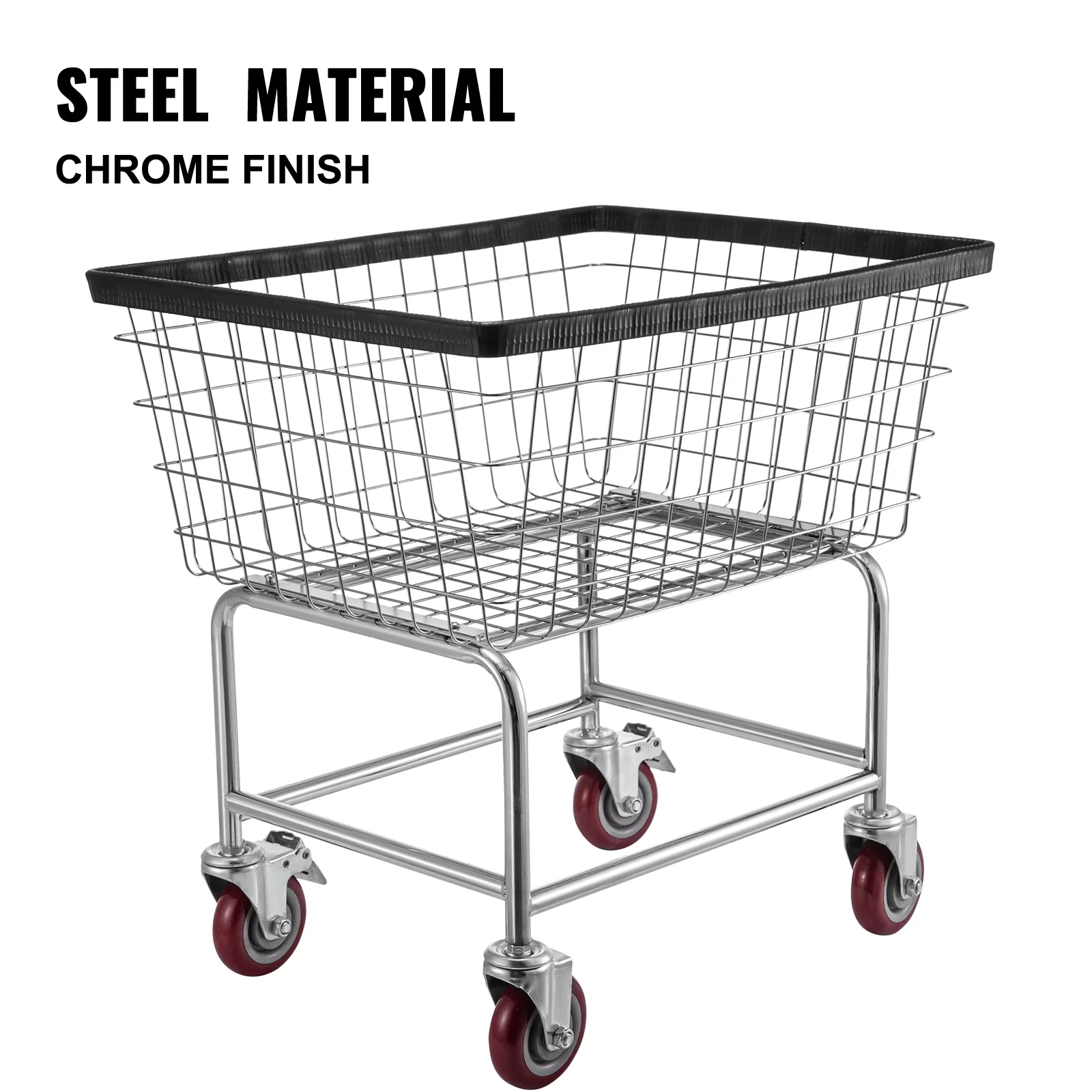 BENTISM Wire Laundry Cart Wire Laundry Basket 2.2 Bushel Heavy Duty w/ 5'' Wheels