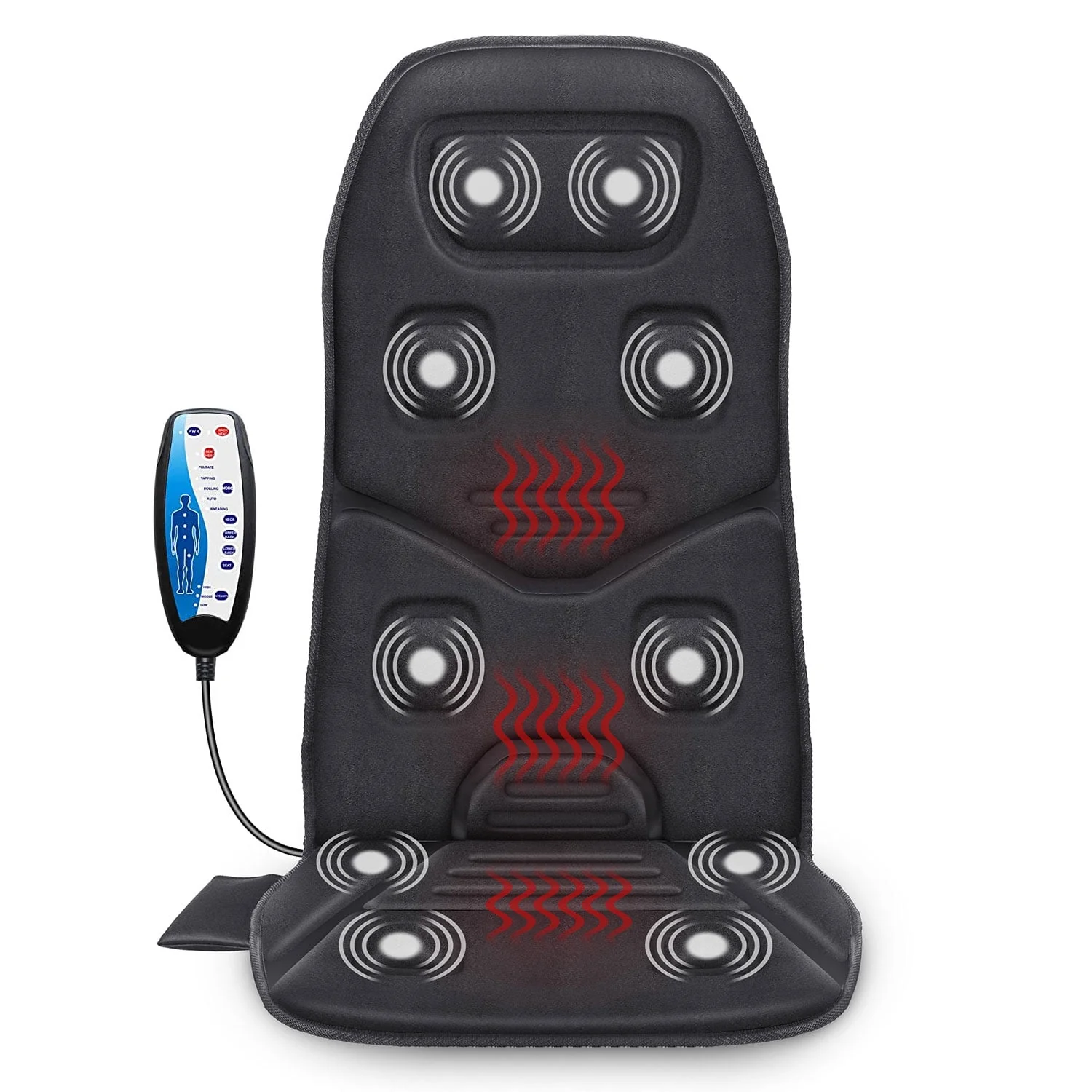 COMFIER Motors Massage Seat Cushion with 3 Level Heating Pad, Back Massager, Black, Gift for Men Women, Home/Car Use