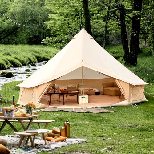 YOLENY Bell Ten 4/6/8/10 Person 4 Season, Yurt Tent Waterproof Glamping Tents w/Stove Jack for Family Camping Outdoor Party