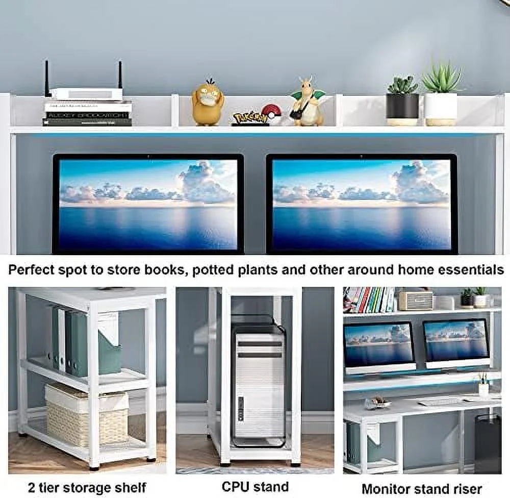 55 Inches Computer Desk with Hutch and Monitor Stand Riser  Rustic Industrial Desk Computer Table Studying Writing Desk Workstation with  Shelves