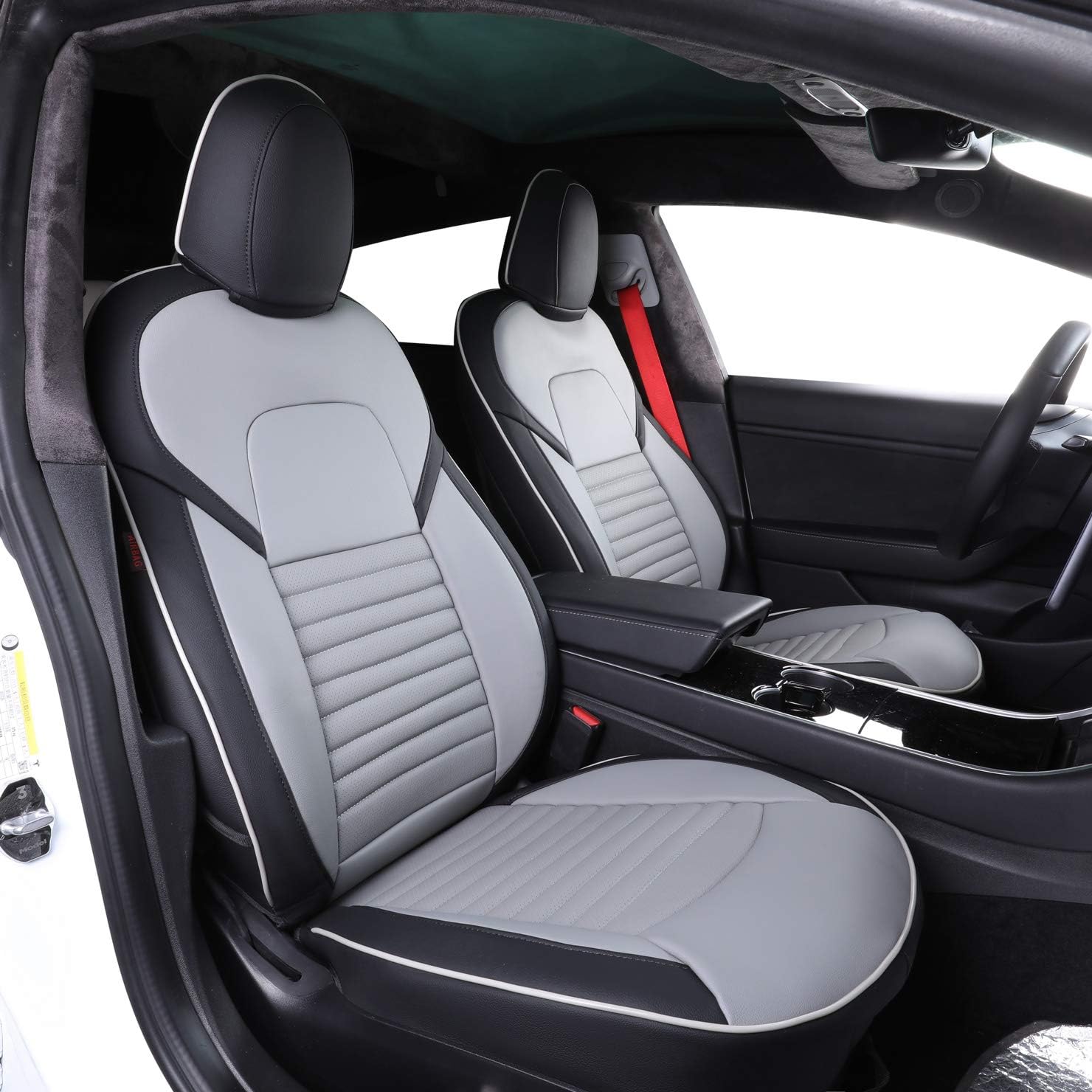 EKR Custom Fit Full Set Car Seat Covers for Select Tesla Model 3 2017 2018 2019 2020 2021- Leatherette (Black)