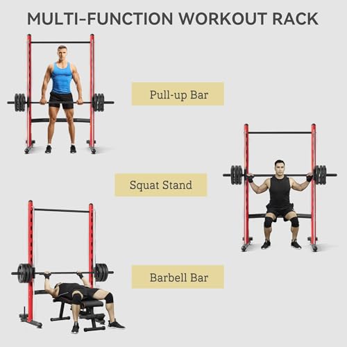 Soozier Squat Rack with Pull-Up Bar, Adjustable Power Rack with Barbell Bar, Multi-Functional Bench Press Rack for Home Gym Strength Training