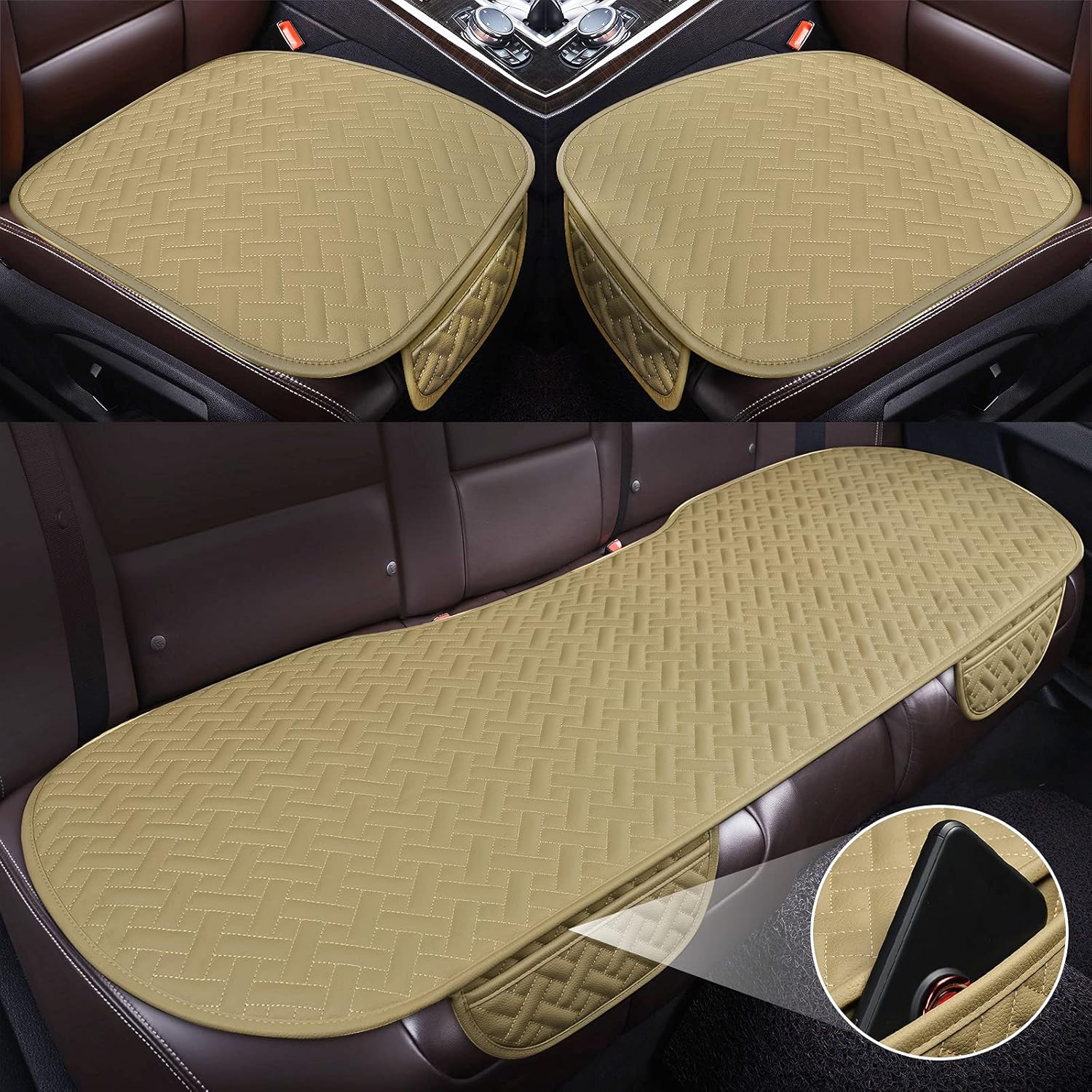 BaoLL Car Seat Bottom Covers with Pocket, Universal Car Seat Covers Full Set with Non-Slip Bottom Pad
