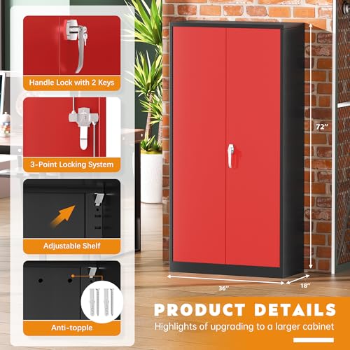 Greenvelly Steel SnapIt Storage Cabinet 72" Locking Metal Garage Storage Cabinet with 4 Adjustable Shelves, 2 Doors and Lock for File, Office, Garage