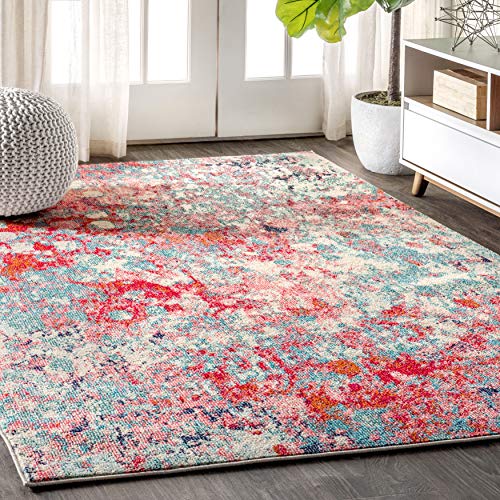 JONATHAN Y CTP108B-8 Contemporary POP Modern Abstract Blue/Red 8 ft. x 10 ft. Area-Rug, Bohemian, Easy-Cleaning, for Bedroom, Kitchen, Living Room