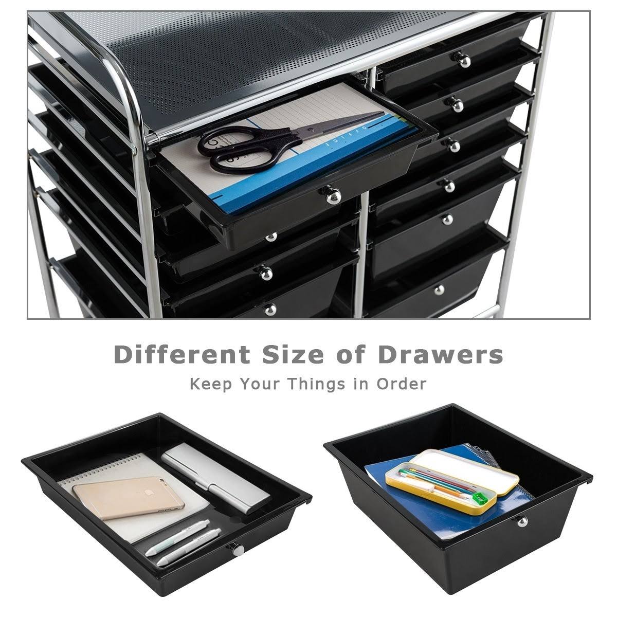 12-Drawers Rolling Storage Cart with Organizer Top - Clear