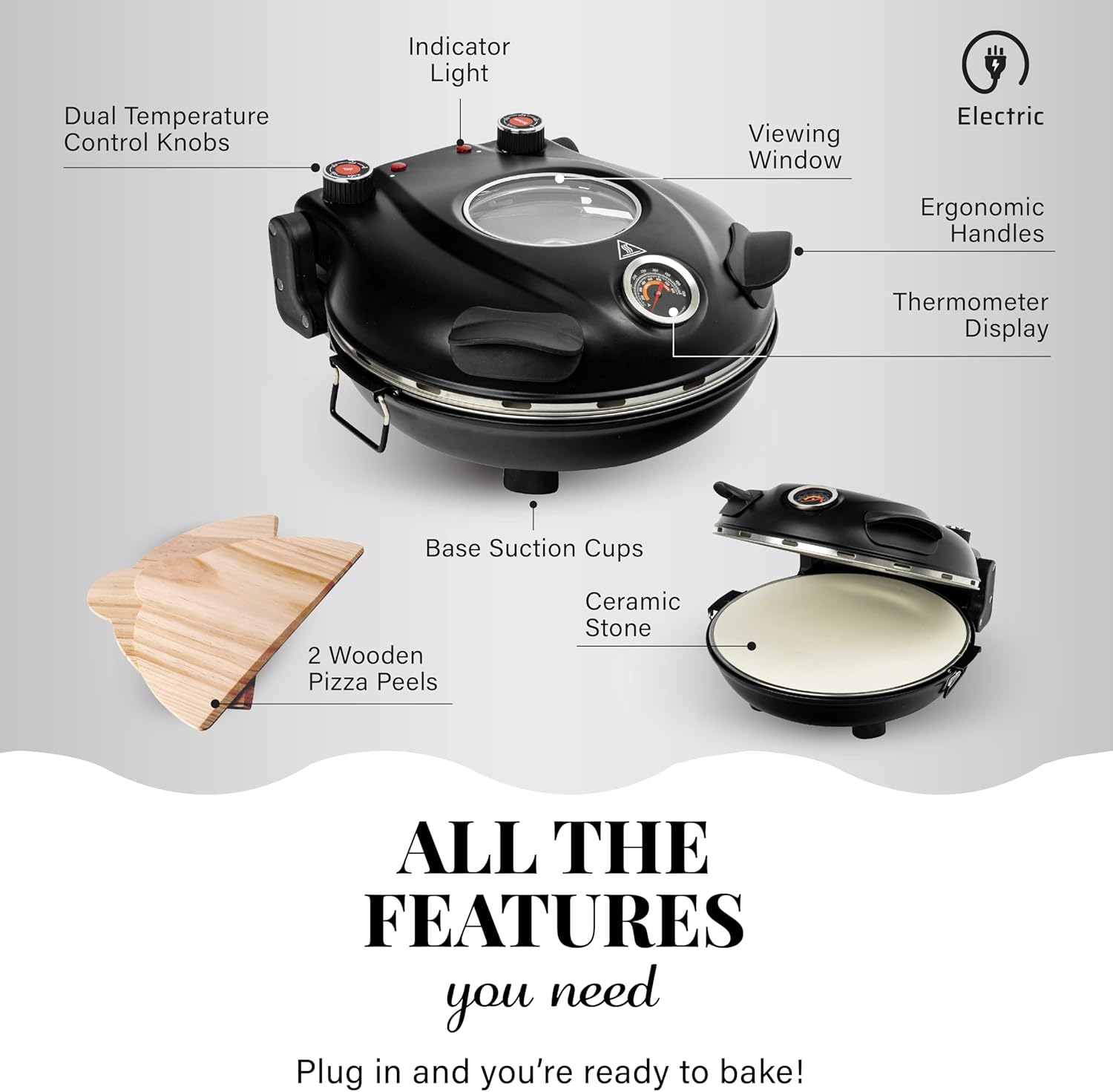 PIEZANO Crispy Crust Pizza Oven by Granitestone – Electric Pizza Oven Indoor Portable, 12 Inch Indoor Pizza Oven Countertop