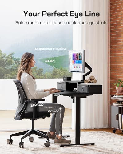 Marsail Electric Standing Desk with Drawers, 55″ x 28″ Height Adjustable Sit Stand Up Desk with Storage Shelf