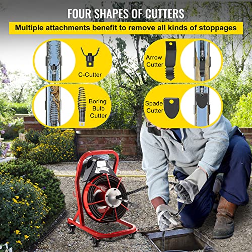 VEVOR Electric Drain Auger, 75' x 3/8", 250W Drain Cleaner Machine Fit 2''- 4'' Pipes, Hair Catcher for Kitchen Sink, Bathroom Tub, Toilet Clogged