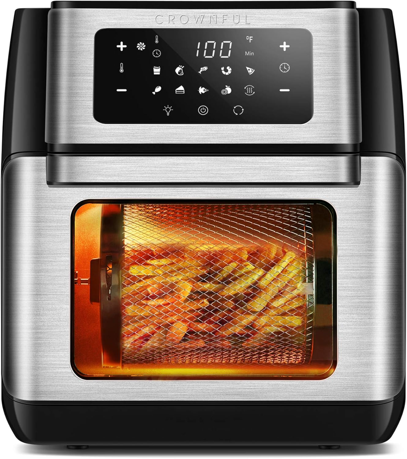CROWNFUL 10.6 Quart Air Fryer, 10-in-1 Air Fryer Toaster Oven, Convection Roaster with Rotisserie and Dehydrator, Digital LCD Touch Screen