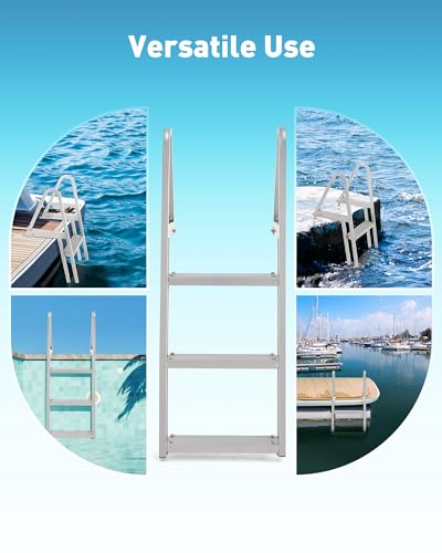 CO-Z 3 Step Removable Dock Ladder, Pontoon Boat Ladder with 350lb Load, Aluminum Swim Ladder with Wide Step & Nonslip Tread