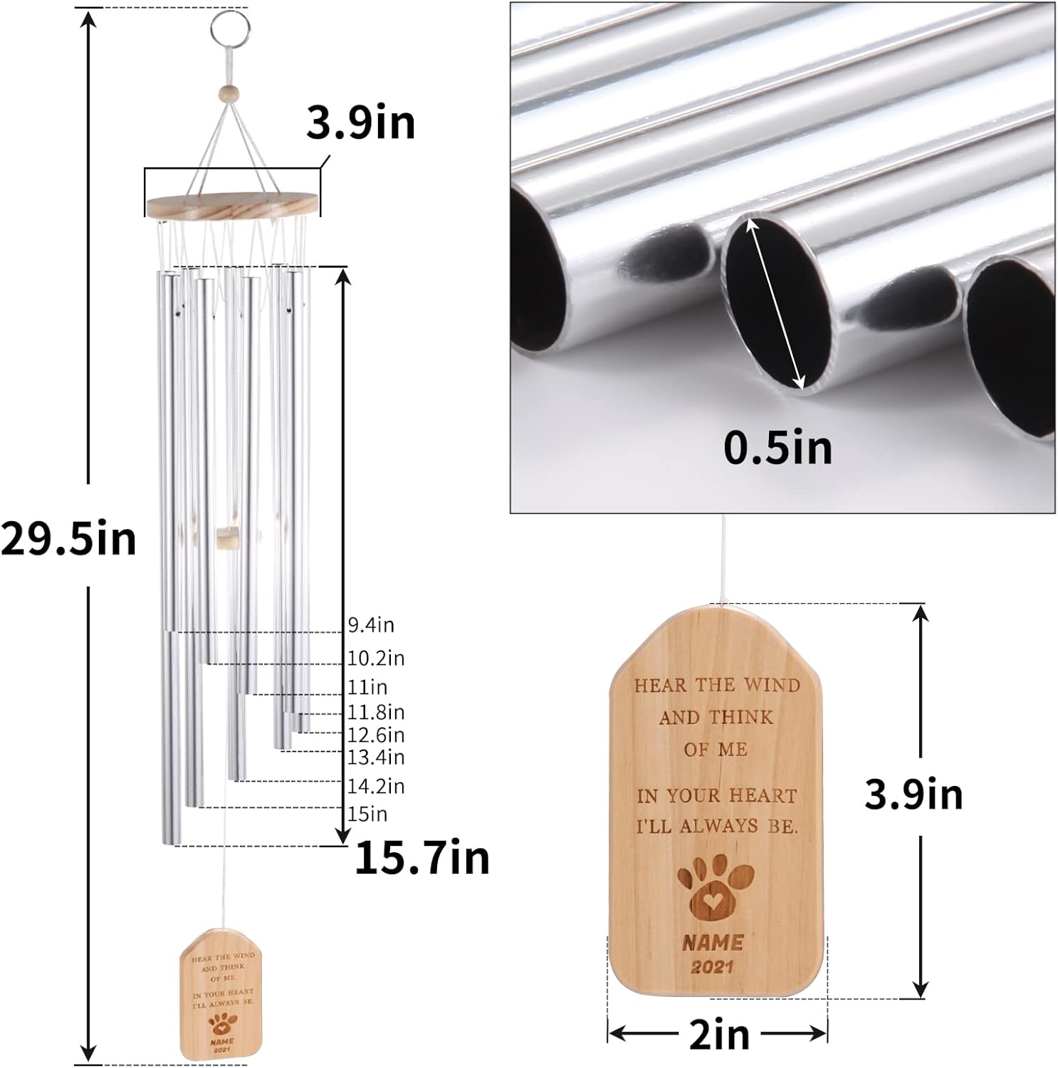 CWZY Pet Memorial Wind Chimes Paw Print Wind Chime Personalized Bereavement Wind Chime Remembrance Dog, Cat