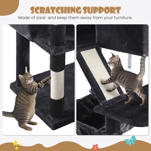 SHA CERLIN 81in Multi-Level Tall Cat Tree Tower for Indoor Kitties/Larger Cat Condo Furniture with Hammock/Cozy Pussycat Perches/Sisal Scratching