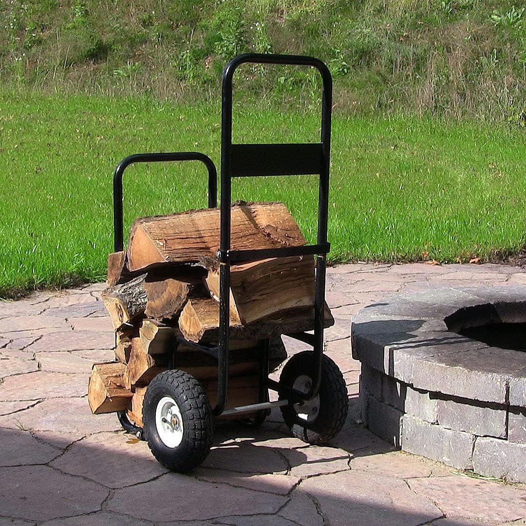 Sunnydaze Firewood Log Cart Carrier with Heavy Duty Waterproof Cover COMBO, Outdoor Wood Rack Storage Mover, Rolling Dolly Hauler