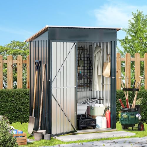 6x4FT Outdoor Steel Storage Shed with Clear Window, Lockable Doors, Weather-Resistant Metal Tool Shed for Garden, Backyard, Patio, and Utility Storage