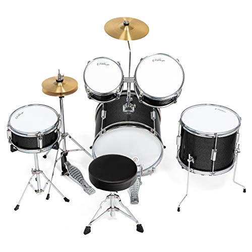 Ashthorpe 5-Piece Complete Junior Drum Set with Genuine Brass Cymbals - Advanced Beginner Kit with 16" Bass, Adjustable Throne, Cymbals, Hi-Hats