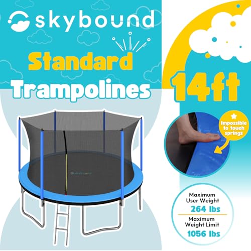 SkyBound Trampoline with Safety Enclosure Net - 10ft 12ft 14ft 15ft 16ft Large Outdoor Backyard ASTM Approved Trampolines for Kids & Adults