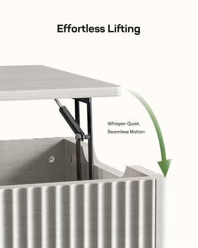 Marsail Lift Top Coffee Table with Open & Hidden Storage, Modern Fluted Coffee Table with Smooth Lift Mechanism