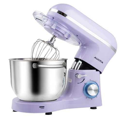 Aucma Stand Mixer,6.5-QT 660W 6-Speed Tilt-Head Food Mixer, Kitchen Electric Mixer with Dough Hook, Wire Whip & Beater (6.5QT, Black)
